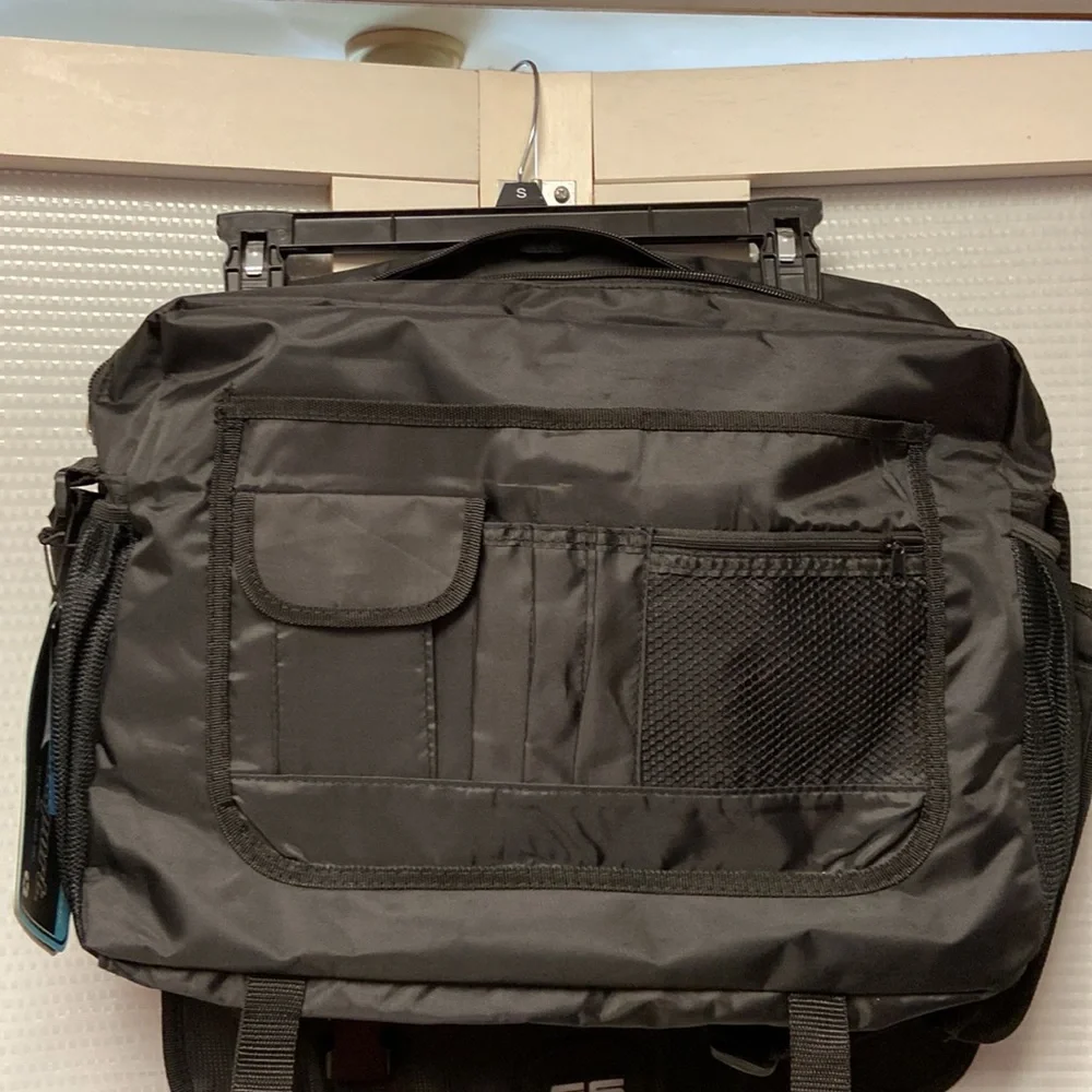 Messenger bag features laptop sleeve- multi- function pockets— Adjustable strap